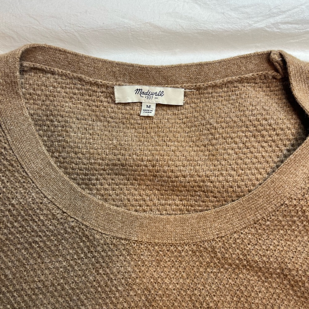 Madewell Brown Crossover Waffle Knit Crewneck Woven Sweater Women’s Size Medium - Picture 7 of 11